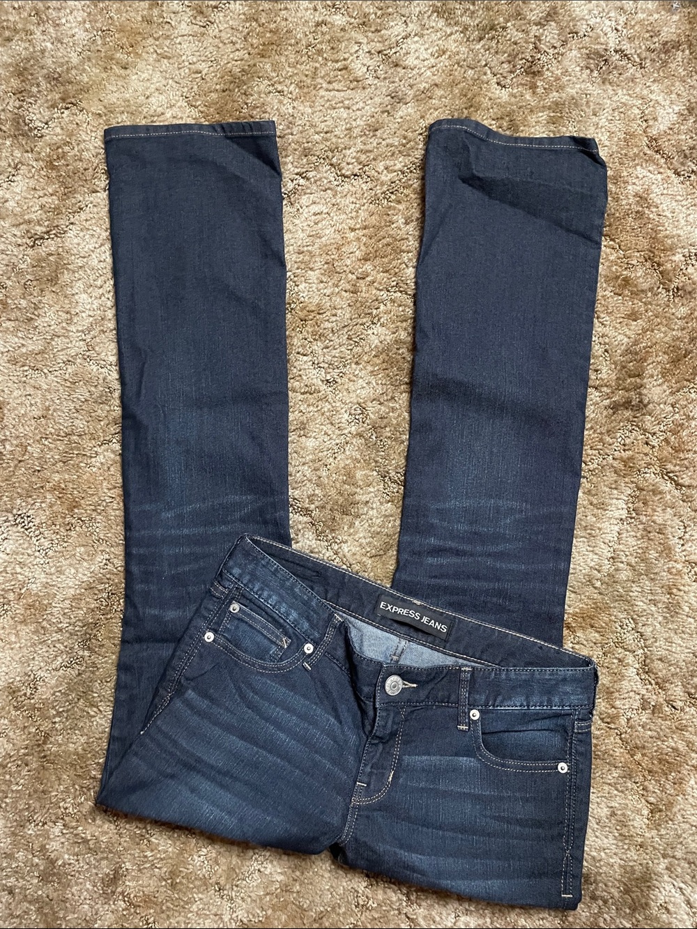 Express Dark Wash Barley Boot Zelda Ultra Low Rise Jean Size 2 Regular